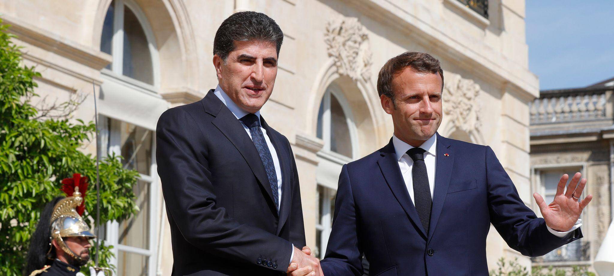 Kurdenpräsident Barsani mit Emmanuel Macron