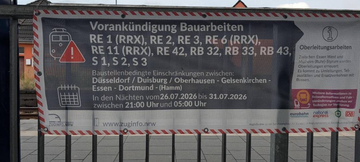 Bahnbauarbeiten: Ersatzbusse über Oberhausen