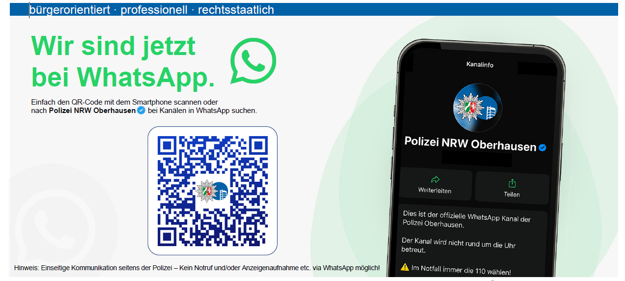 Polizei Oberhausen: WhatsApp-Kanal gestartet